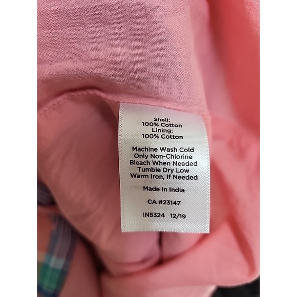 TALBOTS Dress Pink Madras Plaid Sz 8 Petite Belted Cotton Button Up Sleeveless - Picture 5 of 7